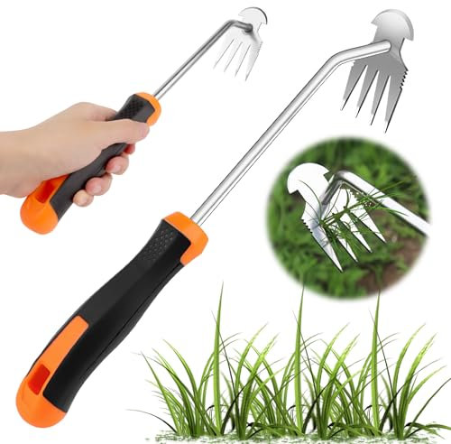 TNOMSNO Extractor Malas Hierbas, Extractor de Malas Hierbas Desherbador Manual Escardador Malas Hierbas, Desbrozadora para Césped, Terrazas y Patios (Naranja)