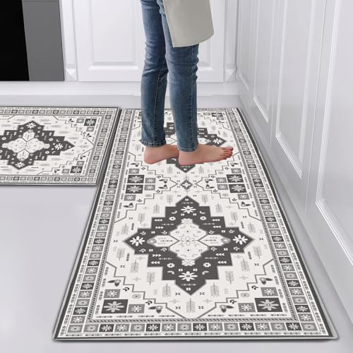 Hoimlm Kitchen Rug Set 2 Pieces Non Slip and Anti Fatigue Kitchen Mat Set, Washable Kitchen Floor Mat For Kitchen,Standing Mats for Office Home Decoration Indoor Outdoor (Bohemia D, 40x60cm+40x120cm)