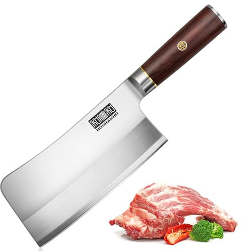 HOSHANHO 17,8 cm Hackmesser, hochkohlenstoffreiches Pulverstahl-Fleischmesser, Knochenhacker, Metzgermesser mit ergonomischem Holzgriff für Zuhause, Küche und Restaurant