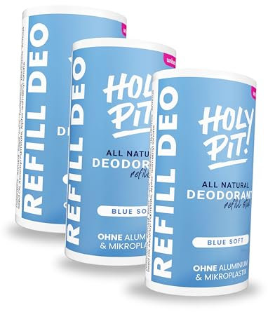 HOLY PIT - Nachfüllbarer Deo-Stick [100% Aluminiumfrei] | Bekannt aus dem TV | Unisex für Herren und Damen | Vegan | (3x Refill, Blue Soft)