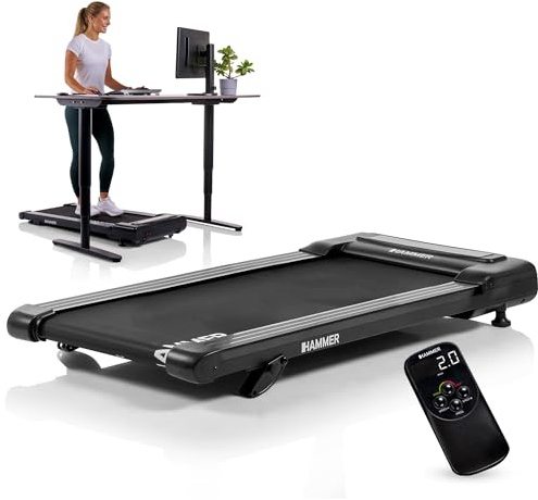 HAMMER Laufband Walk 2.0 - Walking Pad mit Steigung, Laufband Schreibtisch bis 6 km/h, LCD-Fernbedienung, Walkingpad mit LCD-Display und Transportrollen
