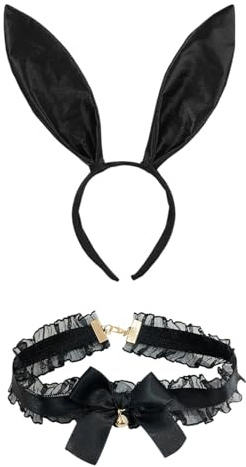 1 Pieza De Diadema De Oreja De Conejo Negro, 1 Pieza De Collar De Campana Ajustable, Accesorios De Juego De Roles, Accesorios De Ropa Para Mujeres Sexy Y De Moda.