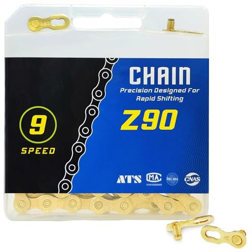 Aikolesa Bike Chain, 9 Speed Bike Chain 1/2 x 11/128 116 Links Bicycle Chain for Road Mountain Folding Racing Cycling Bikes (Gold-9 Speed)