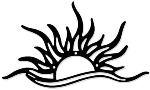 UNICRAFTALE Décoration Murales Métal Noir Décoration Murale Lever de Soleil Dessin au Trait Mat Sculptures Murales Minimalistes Ornements à Suspendre pour Chambre Cuisine Salle de Bain Salon 17.6x30cm