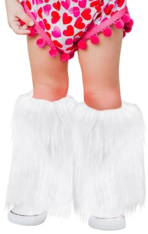 TINAYAUE Scaldamuscoli riscaldanti per bambini, in pelliccia sintetica, per le gambe, per l'autunno, l'inverno, bianco, 25 cm