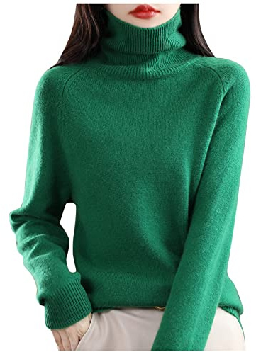TEPTDirio Cashmere Jumpers Ladies Long Sleeve Plus Size Autumn Sweaters Womens Turtleneck Sweaters Ladies Loose Crew Neck Thick Knitted Jumpers Autumn Winter Casual Cotton Tops for Women UK Green