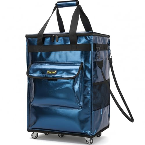 BALEINE Reusable Grocery Bags on Wheels, Rolling Tote Bag, Shopping Trolley, Large Backpack Shopping Carts for Groceries (20x15.5x25.5, Navy)