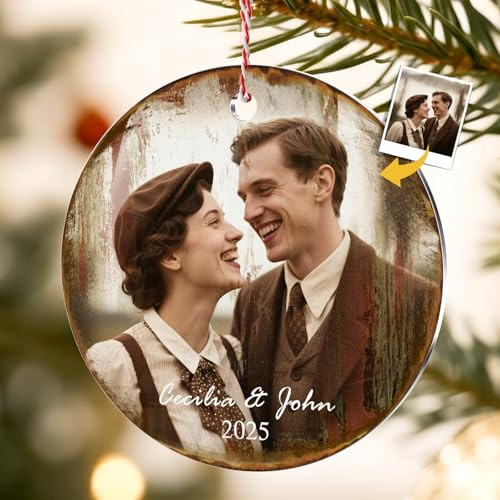 DPDP Bolas de Navidad Personalizadas 2025 — Adornos para el Árbol de Navidad con Fotos y Texto, Adorno Navidad Personalizado en Metal para Árbol, Regalo para Familia, Padres, Amigos y Parejas