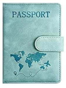 StoneMaxi RFID Blocking Passport Holder Travel Wallet PU Leather British Passport Cover with Card Cash Slots Waterproof Travel Document Case for Men Women (Magnetic - Light Blue)