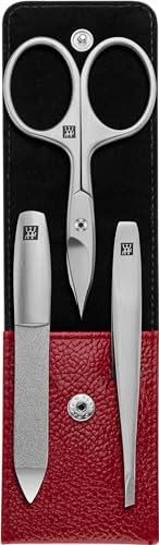 ZWILLING Maniküre-Set (3 teilig, Nagelpflege und Pediküre, Echtleder Etui, präzise, mit Kombi-Nagelschere), Premium, Rot