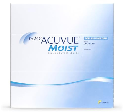 ACUVUE MOIST 1-DAY for Astigmatism Tageslinsen – Tageskontaktlinsen mit -8.50 dpt, Cyl -0.75, Ach 180 & BC 8.5 – UV Schutz, feuchtigkeitsspendend & angenehmes Tragegefühl – 90 Linsen