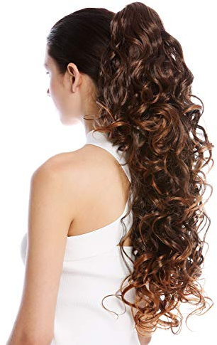 WIG ME UP - N1095-V-2T30 Postiche couette queue de cheval très longue et volumineuse bouclée brun châtain mèches 65 cm