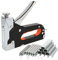 COM-FOUR® Handtacker mit Zubehör, leistungsstarker Werkzeugtacker mit regulierbarer Schusskraft und drei verschiedenen Sorten Tackernägeln (01 Stück - silberfarben/schwarz)