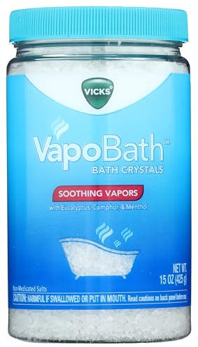 Vicks VapoBath, Bath Salts, Bath Bomb, Non-Medicated Bath Crystals, Comforting Vicks Vapors, Vapor Bath, Aromatherapy with Eucalyptus and Menthol Scent, Contains Essential Oils, 15 OZ