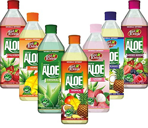 JUST DRINK ALOE 500ml BOTTLES - TROPICAL, HAWAIIAN, SUMMER BERRIES,STRAWBERRY,LYCHEE,MANGO,ORIGINAL FLAVOUR WITH ALOE PULP