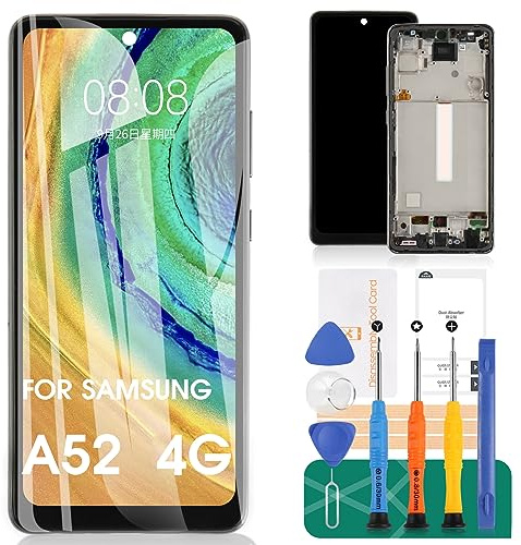 TFT für Samsung Galaxy A52 4G Bildschirm Ersatz für Samsung A52 A525 LCD Display Touch SM-A525F Digitizer Reparatur Kits (mit Rahmen, schwarz, kein Fingerabdruck)
