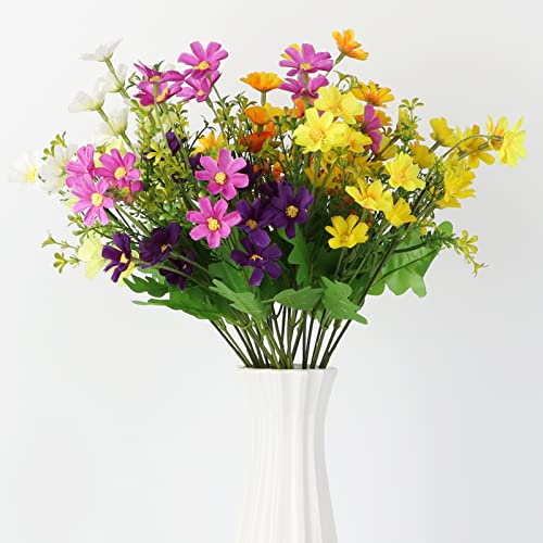 Grekywin 4 buntar blandade färger konstgjorda tusenskönor för inomhus/utomhus, plasttyg dekorativ krysantemum i vas, falska blommor för bröllop, fotorekvisita heminredning 32 cm