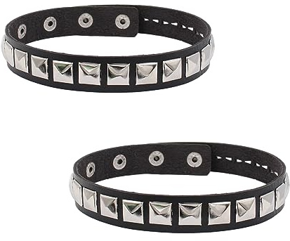 Haqatr 2pcs Leather Square Stud Side by Side Collar Punk Accessories,Rock Icon Studded Black Choker,Black Armband With Silver Studs,Perfect for Cosplay,Stage Performance, Party and Everyday Wear