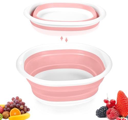 Kinwodon Collapsible Washing Up Bowl, 4L Folding Hand Wash Basin Portable Camping Washing Up Bowl Wash Basin for Kitchen Outdoor Travel Camping Hiking Pink, TUG134294