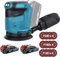 Bürstenlose Akku Exzenterschleifer mit 2pcs 5.5ah Akku, Ersetzen für Makita DBO180Z, Akkuschleifer Schleifgerät, 3 Leistungsstufe, 12PCS 125mm Schleifpapier, Zum Wachsen & Polieren von Holz und Metall