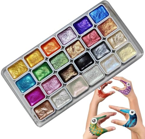 Vuggdt Set di 24 colori perlati ad | Set di colori ad metallizzati | Scatola di vernice a guazzo solido glitterato | Set di colori ad acqua tavolozza artistica per studenti