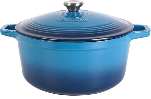 VeoHome Gusseisentopf 6L | Bräter | Gusseisen Topf Blau - Schmortopf |Bratentopf | Bratpfanne | Kochtopf| Schmor- oder Bratgerichte Eintopf, Brotbacken| Dutch Oven|Backofengeeignet| Emaille