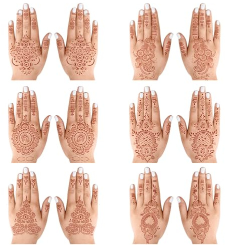 6 Sheets Henna Tattoo Stickers Brown Waterproof temporary hand tattoo stickers Red Ink Henna Tattoo For Women Wedding Party Festivals, & Parties Decoration（19-24）