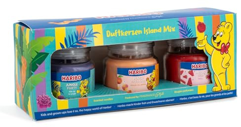 Haribo Doftljus Presentset | Island | 3 x Fruktiga Ljus | Presenter Till Kvinnor | Ljusset för Hem | 3 x 85 g i Glas