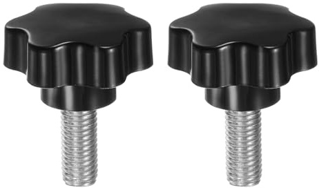 QUARKZMAN 2 Pezzi Pomelli a Stella M12 x 30mm Vite Filettata in Acciaio Inossidabile 304, 46mm Manopola Zigrinata Vite a Testa Zigrinata a 6 Stelle Plastica Impugnatura Manopola, Nero