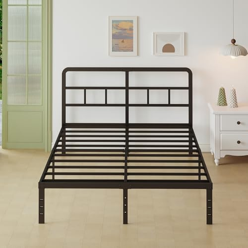 Lutown-Teen svart dubbelsängsram 1,2 m 6 med böjd sänggavel, kraftiga metallsängramar dubbel med stålskivor, 36 cm hög, gott om förvaring under, bullerfri, enkel montering