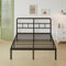 Lutown-Teen Black Double Bed Frame 4ft 6 with Curved Headboard, Heavy Duty Metal Bed Frames Double with Steel Slats, 36 cm High, Ample Storage Underneath, Noise Free, Easy Assembly