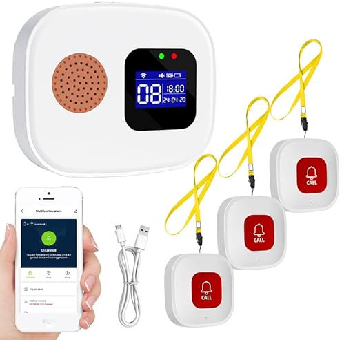 Allarmi personali per anziani, allarmi personali intelligenti ricaricabili senza fili, WiFi portatile, cercapersone per pazienti, anziani, disabili, 3 pulsanti di chiamata di emergenza SOS + 1