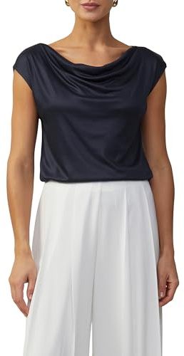 s.Oliver BLACK LABEL 2163533 T-Shirt avec col Cascade, Bleu Marine, 42 Femmes