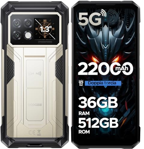 DOOGEE S200 Max 5G Rugged Smartphone Android 15, 1.3 IPS Rear Display, 6.72 120Hz 36GB+512GB/TF 2TB Telefono Indistruttibile, 22000mAh/66W, Dual Light Flashlight, 108MP/Fingerprint/Face ID/OTG/NFC