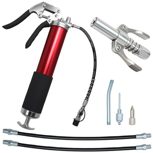 CeyKvo Fettpresse 8000 PSI mit Schnellkupplung, Hochdruck Schmiernippel Fettpresse Set für 400g Kartusche, mit Flexschlauch, Metallrohr, Mundstück & Nadeldüse