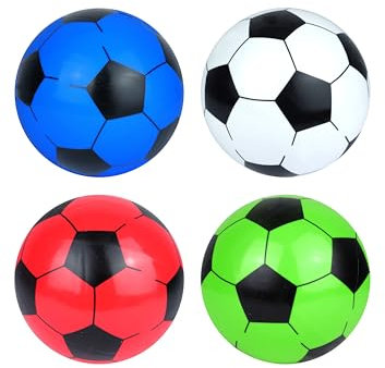 HENBRANDT 4 x PVC Footballs 23cm for Kids in Four Assorted Colours - Inflatable Beach Toy Ball - Garden Games for girls and boys