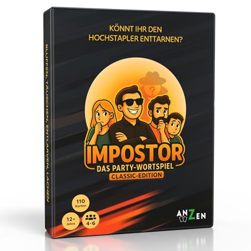 IMPOSTOR - Das Party-Wortspiel - Classic-Edition | Imposter Kartenspiel inkl. Hilfsbegriff | Könnt ihr den Hochstapler enttarnen? | Lustiges Kartenspiel für Familie & Freunde ab 10 Jahren | Geschenk-e