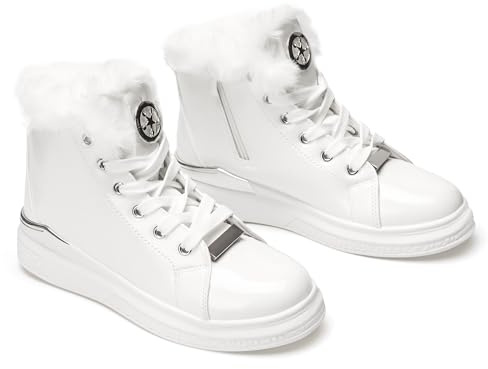 Caldi stivali invernali da donna – scarpe da ginnastica antiscivolo con fodera in pelliccia sintetica, cerniera interna, impermeabili, comodi stivaletti, scarpe con lacci per l'esterno-White Silver-41