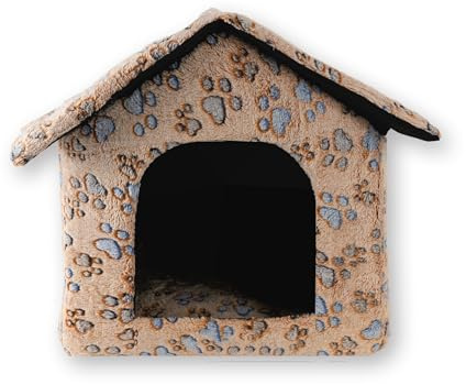 BESCH Casa para Perros y Gatos Plegable de Felpa Suave 53x50x43cm, Cama Mascota con CojÍn Extraíble Interior Cálido y Acogedor Desmontable Antideslizante y Lavable (Huellas)