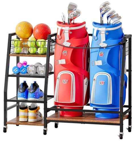 Solerconm Support de Rangement pour Clubs de Golf avec roulettes, Organisateur Robuste pour Sacs de Golf, Grand Support pour Équipements de Golf, Meuble de Rangement pour Maison et Garage
