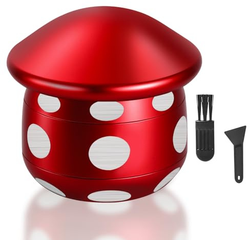 LHOEST Grinder - Macinaspezie grande, 50 mm, con raschietto e spazzola in plastica, 4 strati, colore rosso, a forma di fungo, per spezie