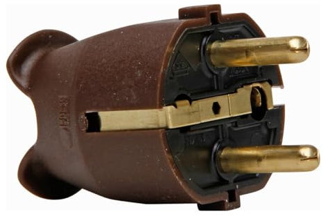 Kopp Schutzkontakt-Stecker, Kunststoff, IP 20, zentrale Einführung, 2 Schutzkontaktsysteme gem. Norm CEE 7/VII für Kabelquerschnitt bis 3 x 1,5 mm², braun, 175706004