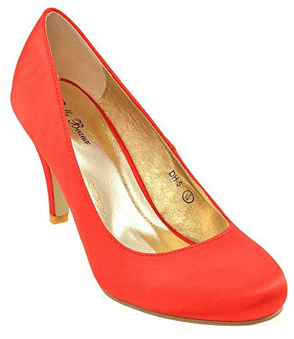 Womens Wedding MID Heel Ladies Bridal White Ivory Party Prom Heels Court Shoes Size 3 4 5 6 7 8 (UK 4 / EU 37 / US 6, RED Satin)