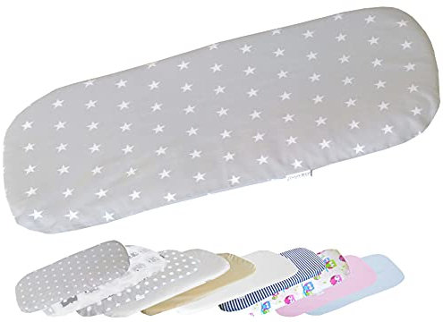 Baby Spannbettlaken für Matratze für Kinderwagen - Spannbetttuch für das Babywagens - 100% Baumwolle - 75-80 x 30-35cm - Made in EU - ÖkoTex - Weiße Sternchen