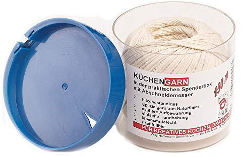 ROTIX Hilo de cocina de algodón blanco en caja dispensadora con cortador, caja de cordón, 150 m