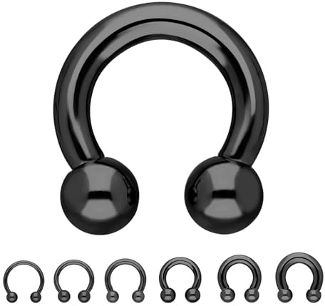 Treuheld® Hufeisen Piercing Ring - Schwarz, Dick & Groß - 2mm x 10mm (Kugeln 5mm) Chirurgenstahl CBR - Edelstahl Circular Barbell - Intim, Ohr, Nase uvm.