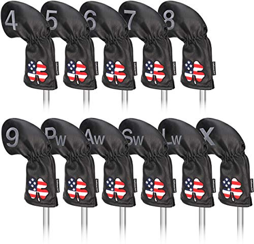 Craftsman Golf 11pcs /Set (4,5,6,7,8,9,A,S,P,L,X) USA US Flag Clover Leather Black Iron Covers Headcover