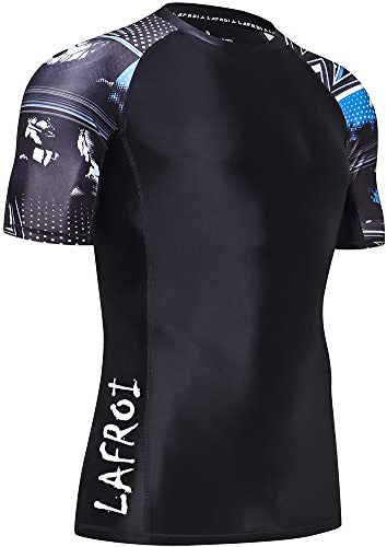 LAFROI Herren Kurzarm UPF 50+ Kompressionsshirt Rash Guard-CLY02D (Gaze,MD)