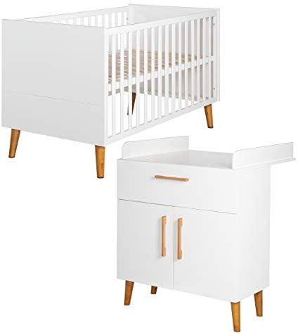 roba Kinderzimmerset 'Mick',inkl. Baby-/Kinderbett 70 x 140 cm und Wickelkommode,'Weiß'/'Goldeiche'