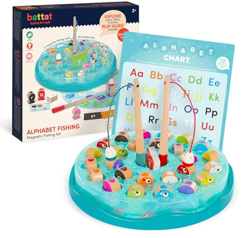 Battat Education – Magnetic Fishing Game for Toddlers with Alphabet Letters – Early Learning Educational Toy with 2 Fishing Rods & 10 Colorful Fish – 2+ Years